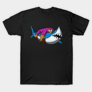 Lazy Sloth Riding Shark T-Shirt